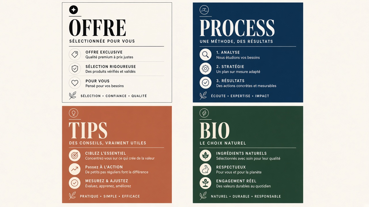 Grille 4 couleurs Feed Pro — Noir & Crème, Ocean, Terracotta, Forest