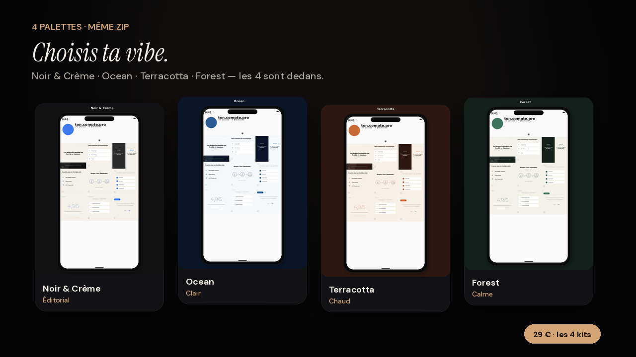 4 palettes Feed Pro en mockups téléphone